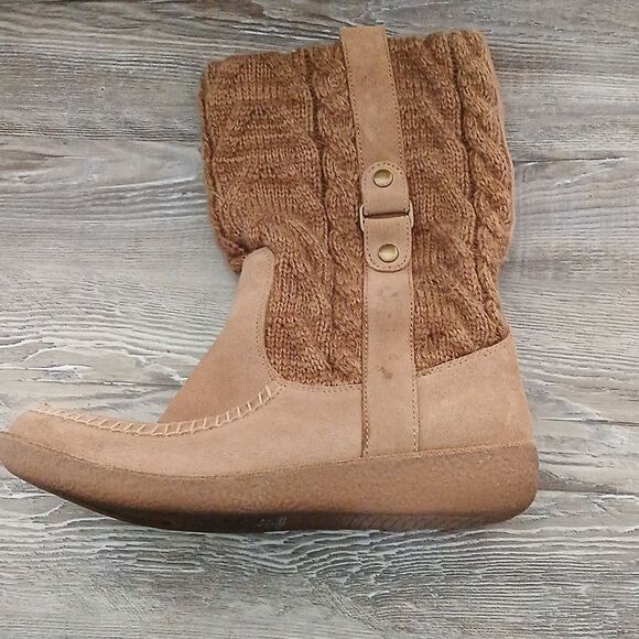 American Eagle Twist Knit midcalf pull on boots  brown suede  Sz 9 - Picture 8 of 9